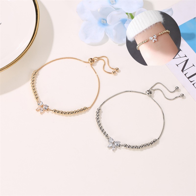 Perak Gelang Serut titanium Tangan Rantai Adjustable Warna Rose Gold / Silver Hias Kristal untuk Wan