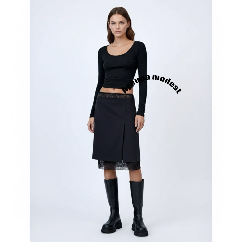 Zara Woman Dark Navy Skirt Combined 2-in-1 Mid Rise Skirt Original New - Size Xs, M
