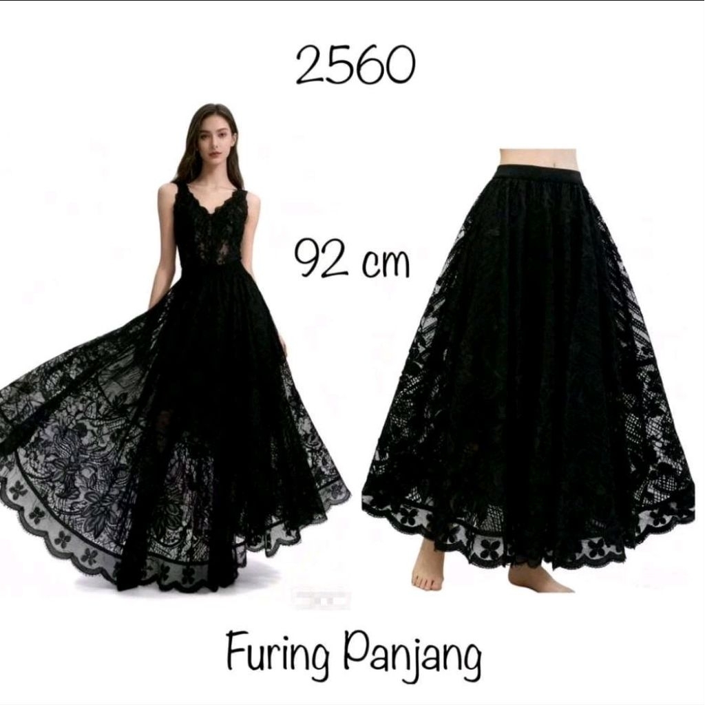 Rok Furring Panjang Brukat Wanita//Rok Hitam Motif//Brukat Import