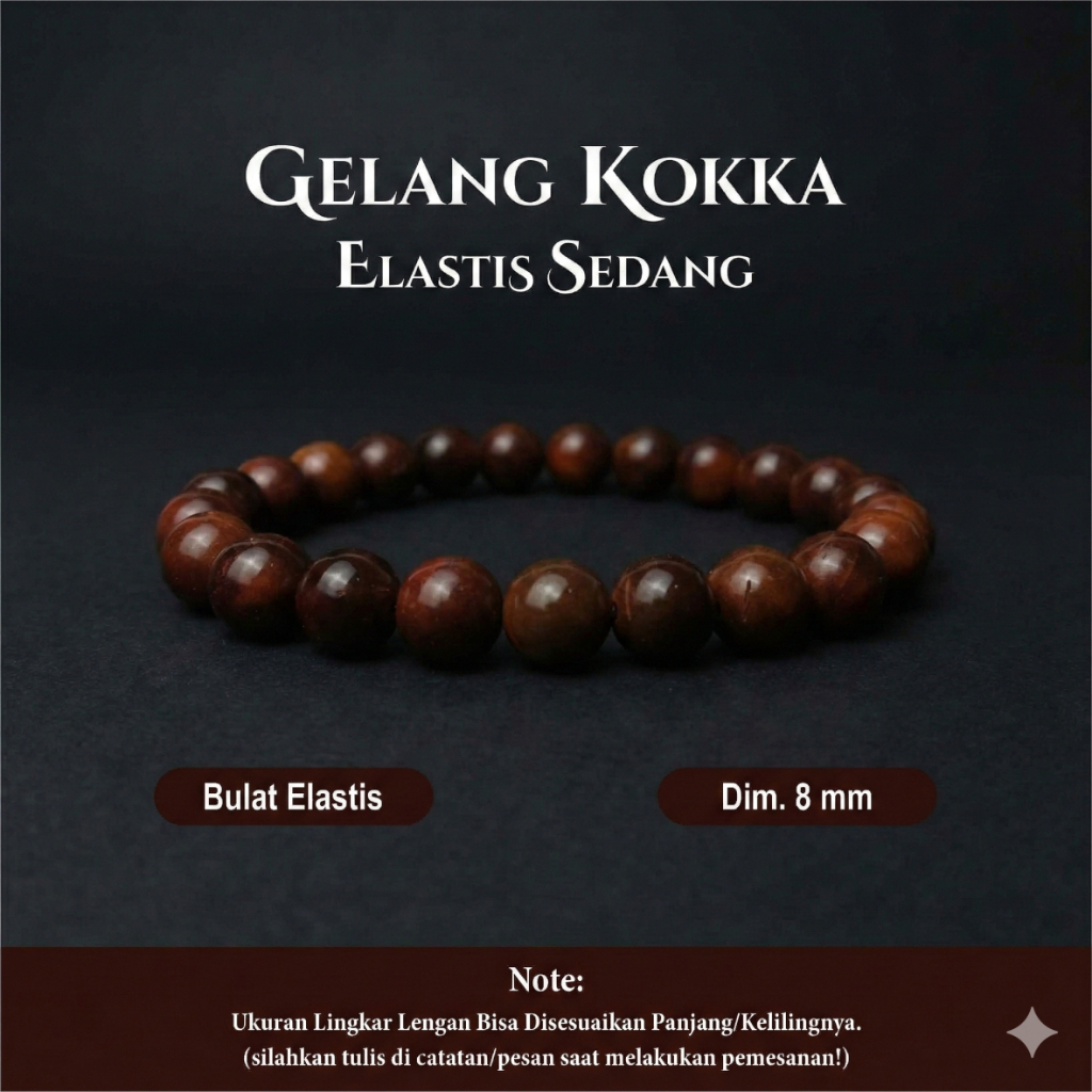 GELANG KAYU KOKK KAUKAH BULAT 8MM TALI ELASTIS - GELANG KAUKAH ASLI TALI KARET