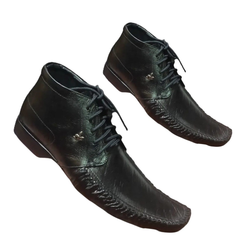 Sepatu Boot Playboy Full Kulit Asli - Sol Karet Jahit Keliling | Pantofel Kerja Pria Boots Anti Slip