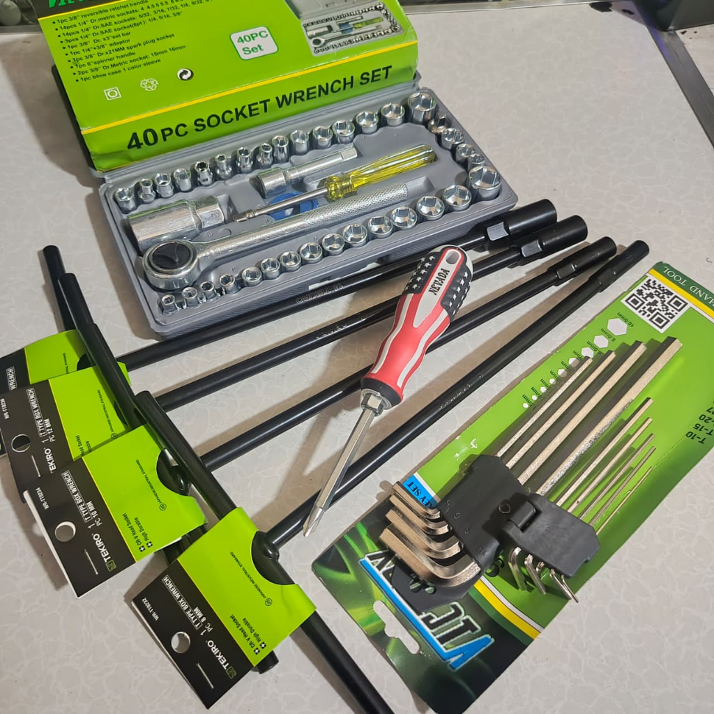 PAKET DISKON Kunci Soket 40 In 1 Kunci Pas + Kunci T Set 4 Pcs Tekiro 8,10,12,14mm + Konci L panjang