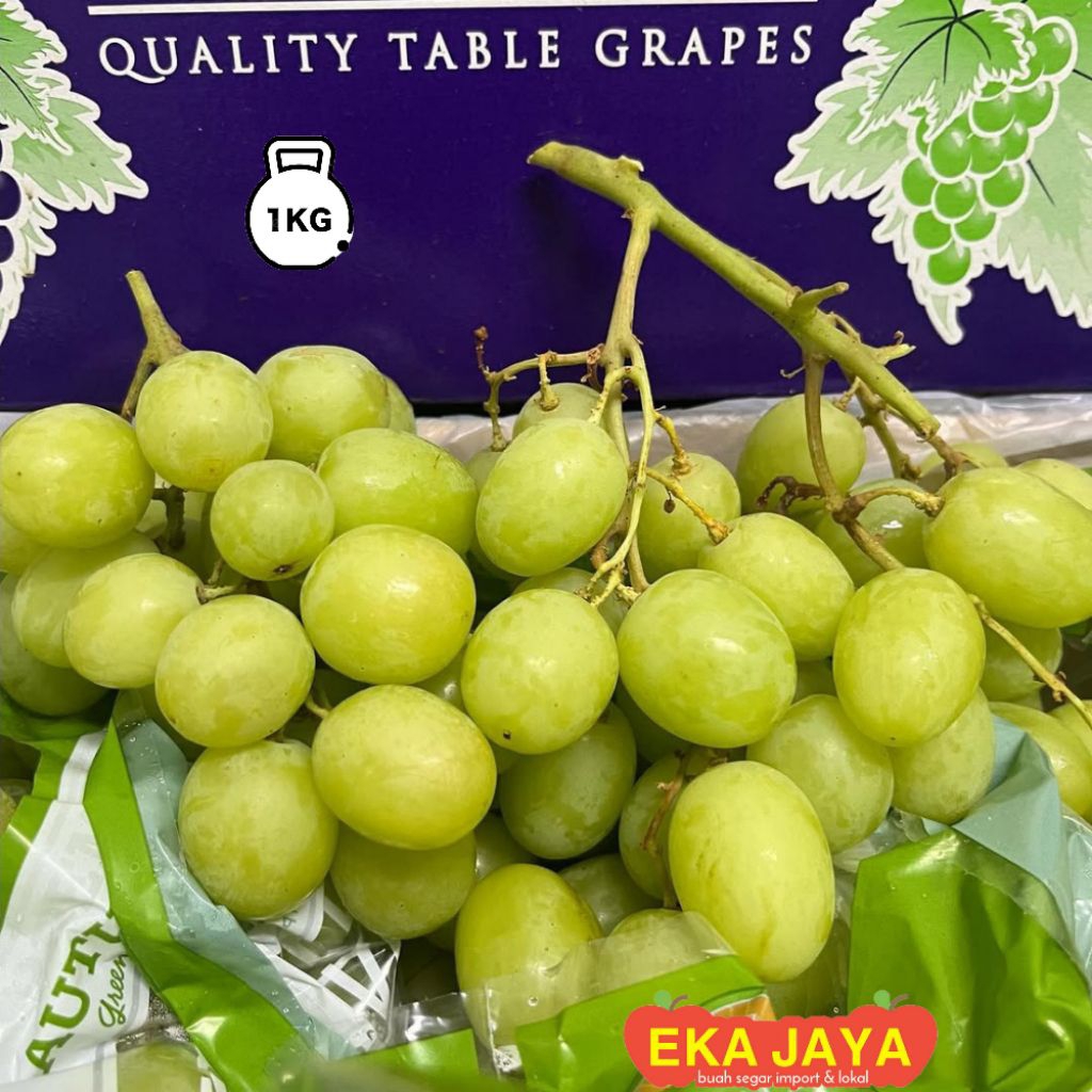 BUAH ANGGUR HIJAU CRISPY NON BIJI MANIS 1KG AUSSIE / BUAH ANGGUR HIJAU SEEDLES AUTUMN ROYAL RENYAH M
