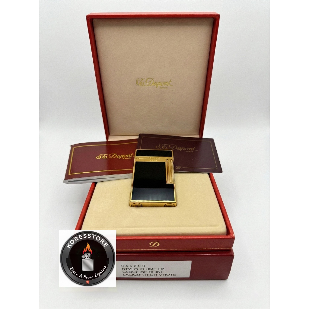 S.T. Dupont Ligne 2 Black Laque de Chine Gold Trim Authentic Luxury Lighter Pemantik Dupont Original