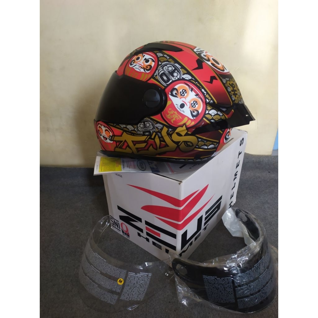Helm Zeus 811 AL35 matt Black Red + Free spoiler (New) M Nego sampai jadi