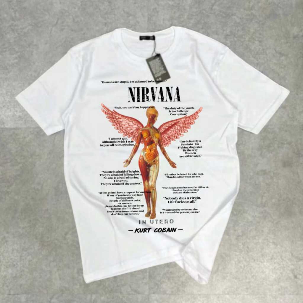 Kaos Nirvana In Utero Vintage Putih 100% Katun Combad 24s | Kaos Band Nirvana | Baju Nirvana | Kaos 