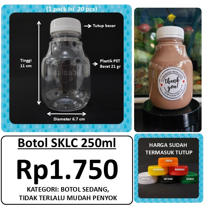 Botol SKLC 250ml / botol plastik 250ml / botol unik (isi 20 botol)
