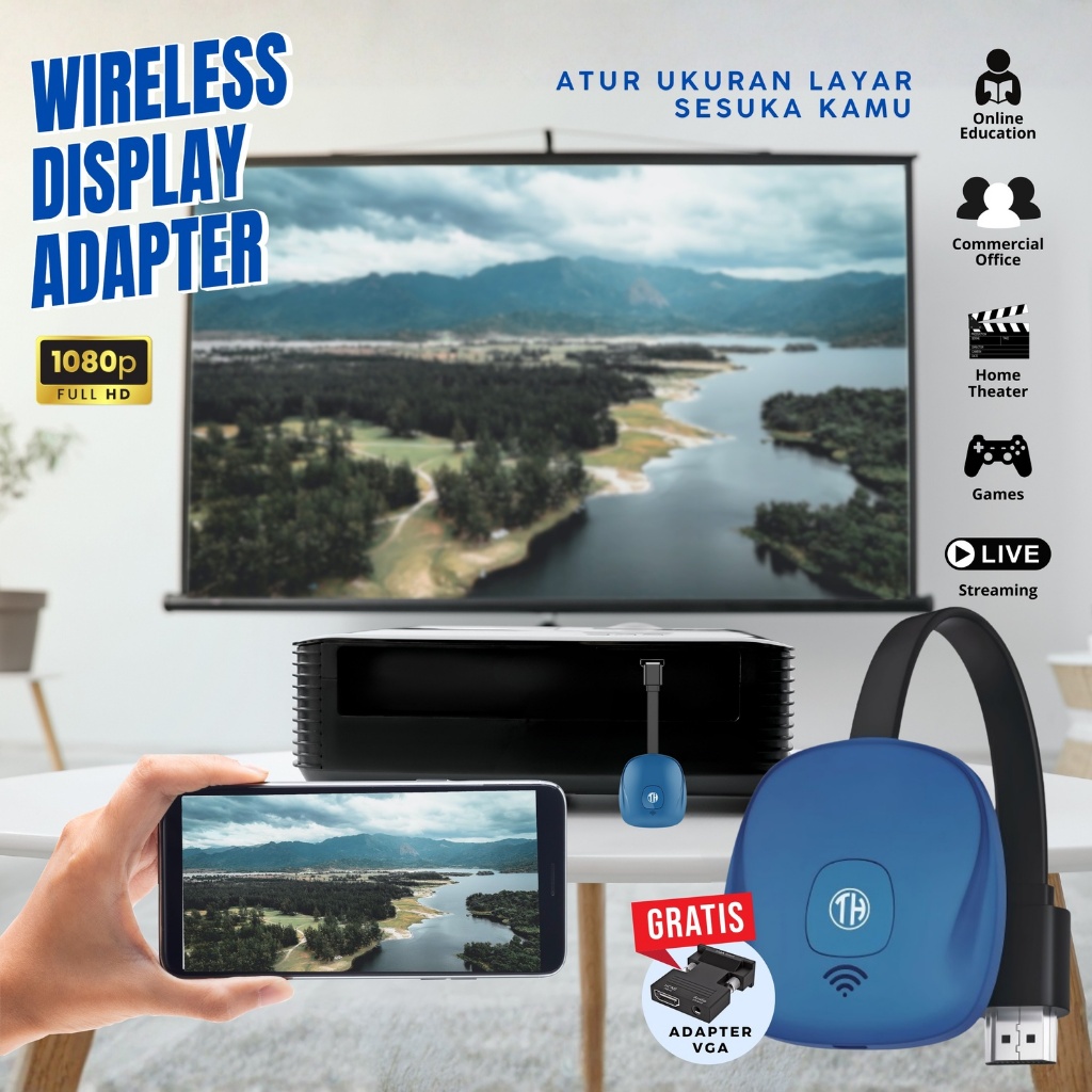 Wireless Display Adapter HDMI FHD Miracast Chromecast Dongle Tv Untuk Belajar Efektif Kelas Online