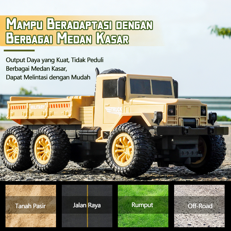 CUCI GUDANG Mobil Truk Kargo Militer Remote Control Dengan Lampu 4WD Rc Mobil Monster Roda 6