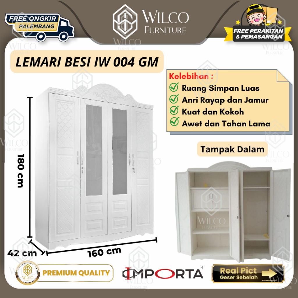 Lemari Pakaian Besi IW 004 GM by Importa | Lemari Baju Besi 4 Pintu Classic Mahkota Importa