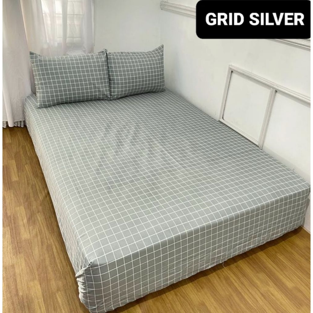 BISA COD sprei grid silver estetik murah king 180x200 seprei ukuran 160x200 seprai motif dekorasi ka