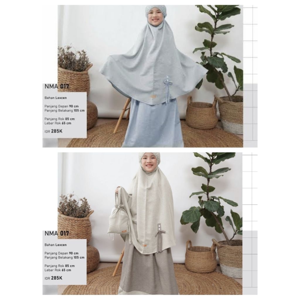 (MUZAMORE) MUKENA ANAK NMA 017 WARNA SKY BLUE | SOFT PINK | LIGHT CREAM