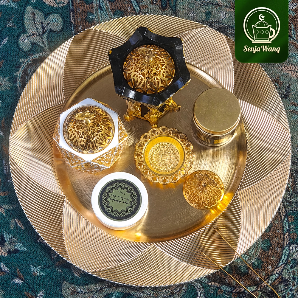 Palet Emas, Palet Arab, Piring Makan, Nampan Buah, Palet untuk Mabkhara, Ukuran 36 cm