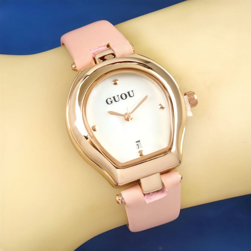 jam Tangan Pria GUOU Luxury Chronograph Rose Gold Edition