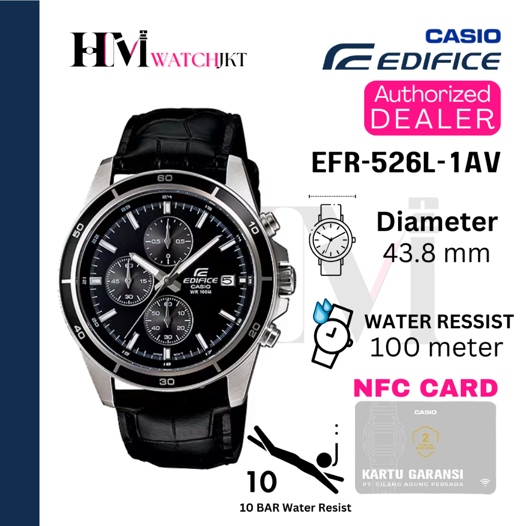 CASIO EDIFICE EFR-526L-1AVUDF Jam Tangan Pria Original Analog Chronograph Kulit Antiair EFR-526L-1AV