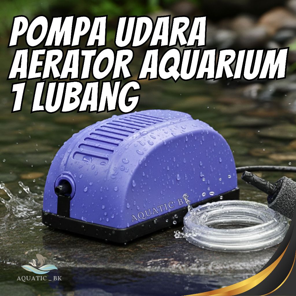 Mesin Aerator Aquarium 1 Lubang – Pompa Oksigen Ikan Hias & Alat Gelembung Udara Merk Random