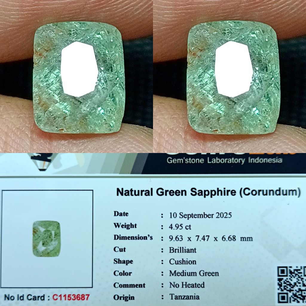 NATURAL GREEN SAPPHIRE NO HEATED MEDIUM GREEN TANZANIA MEMO GLI LAB