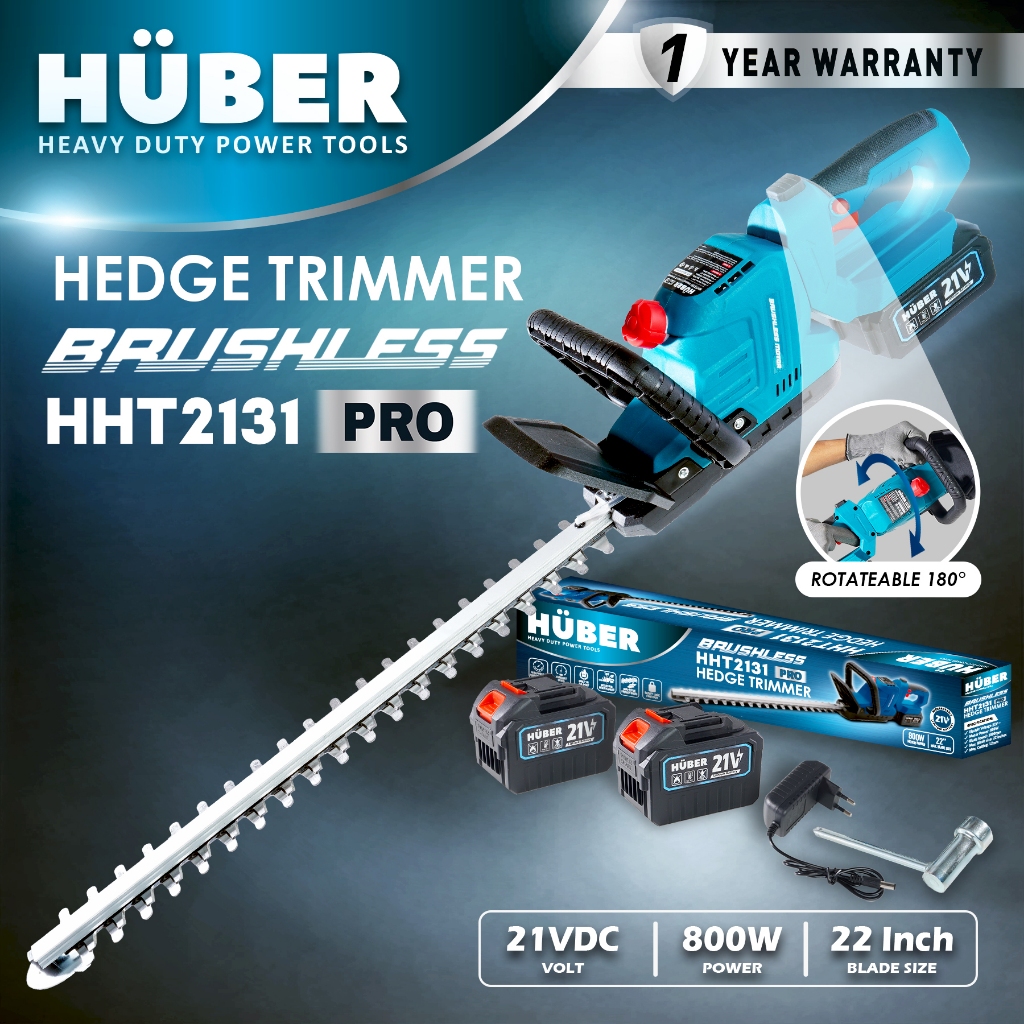 HUBER HHT2131 Cordless Hedge Trimmer Brushless 22" Pro Gergaji Listrik Potong Rantai Kayu Portable