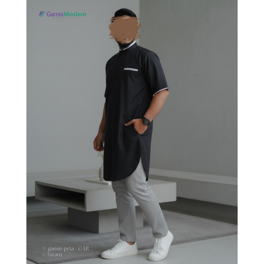 Gamis Lengan Pendek Pria Katun Toyobo - Hitam