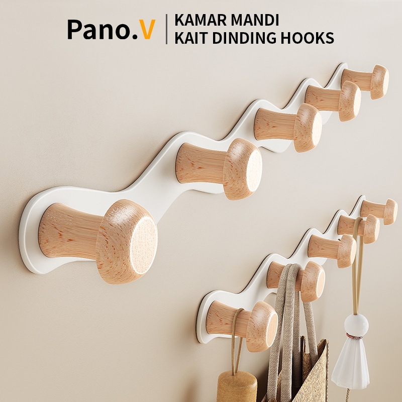 PanoV  Gantungan Kapstok Hook 4/5/6/Gantungan Aksen Kayu Alumunium Stainless Steel Anti Karat Kamar 