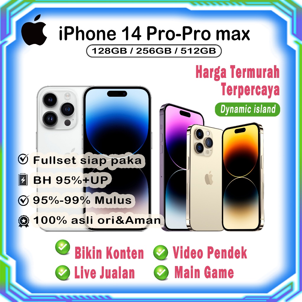 Harga turun iPhone 14 Pro Max/14 Pro Second Original Inter 128GB 256GB 100% Mulus fullset Kondisi Pe