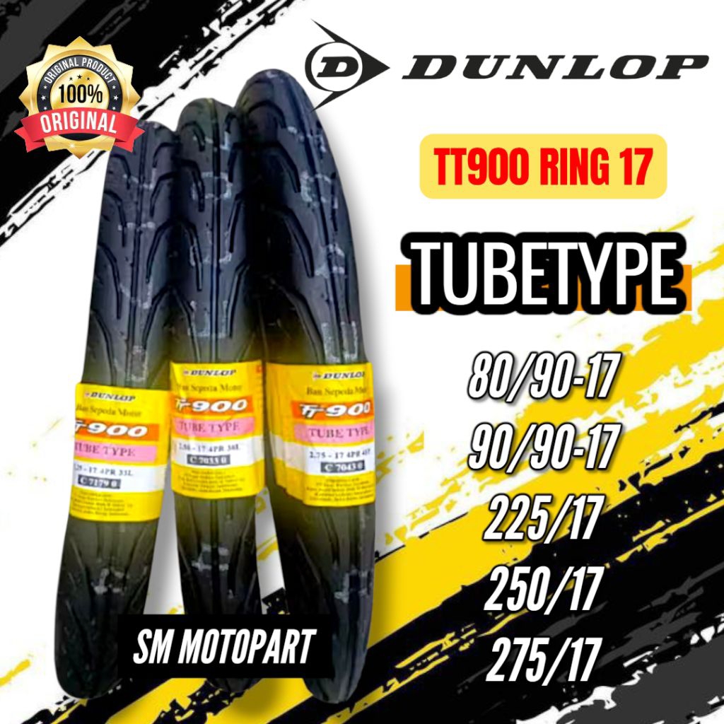 BAN LUAR DUNLOP TT900 TUBETYPE RING 17 MOTOR BEBEK DEPAN BELAKANG 225/17 250/17 275/17 80/90-17 90/9