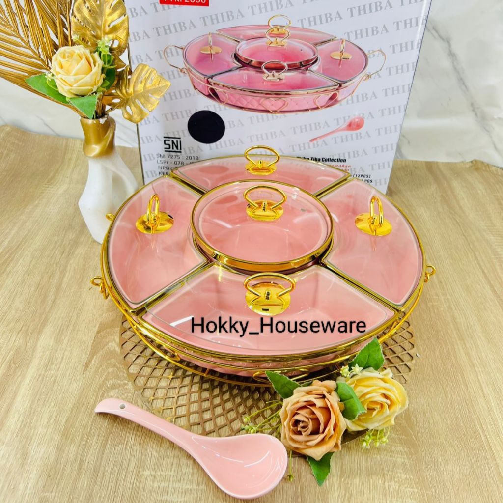 (Packing Kayu) Prasmanan Putar Keramik Diamond Tutup Kaca (18 inch)