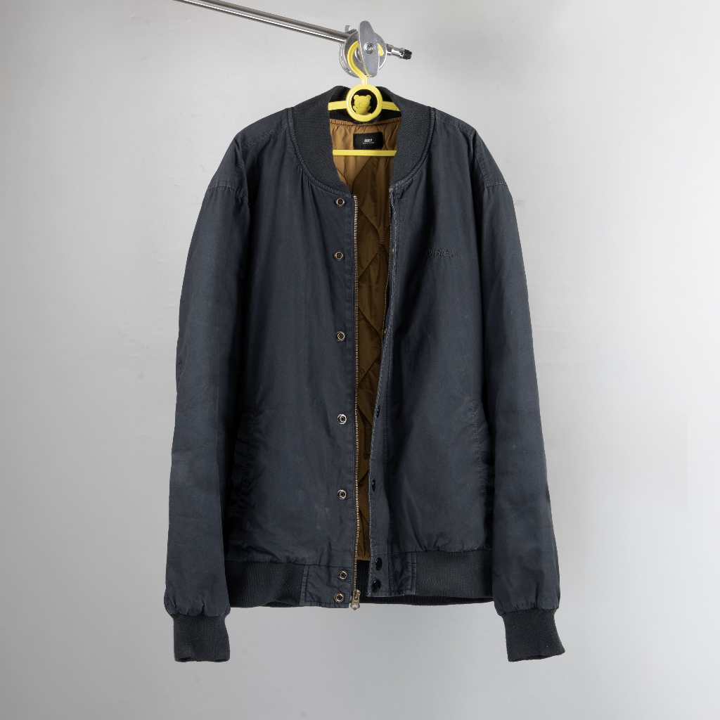OBEY Bomber Jacket with Gold Lining – Navy (Preloved) size M