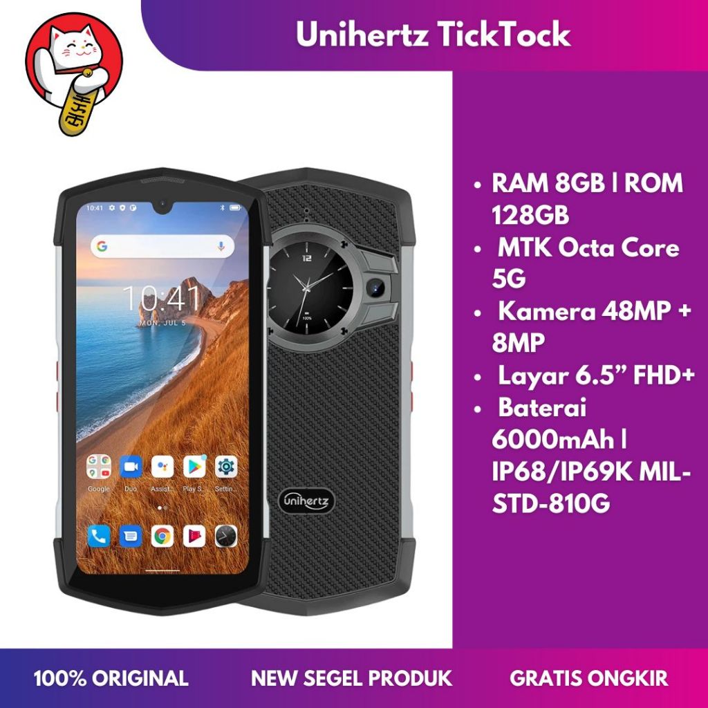 Unihertz TickTock 5G Rugged Smartphone RAM 8GB ROM 128GB Waterproof IP68 Baterai 6000mAh