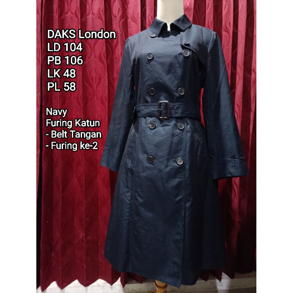 DAKS London - Double Breasted Long Coat Katun Tebal Korea Navy