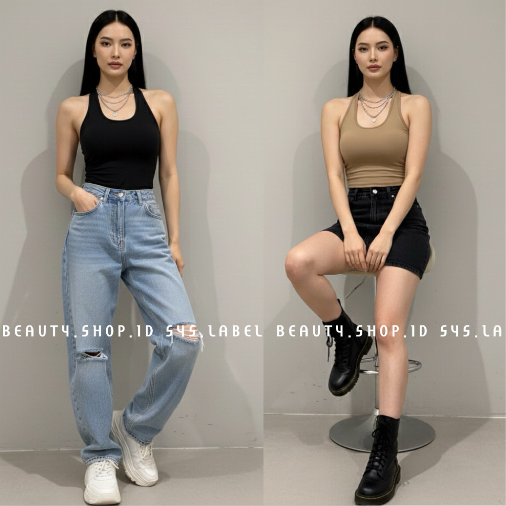 Tanktop Wanita Crop Dengan Cup Tanam Tanpa Bra Model Tali Leher | Zea