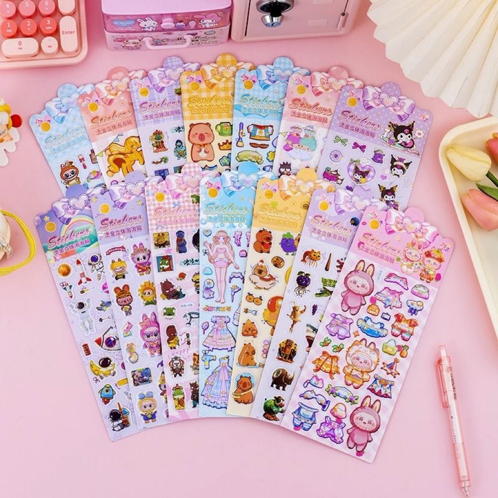 Stiker timbul 3D sticker timbul lucu Sticker Anak Lucu 3D Sanrio Cappybara  Labubu
