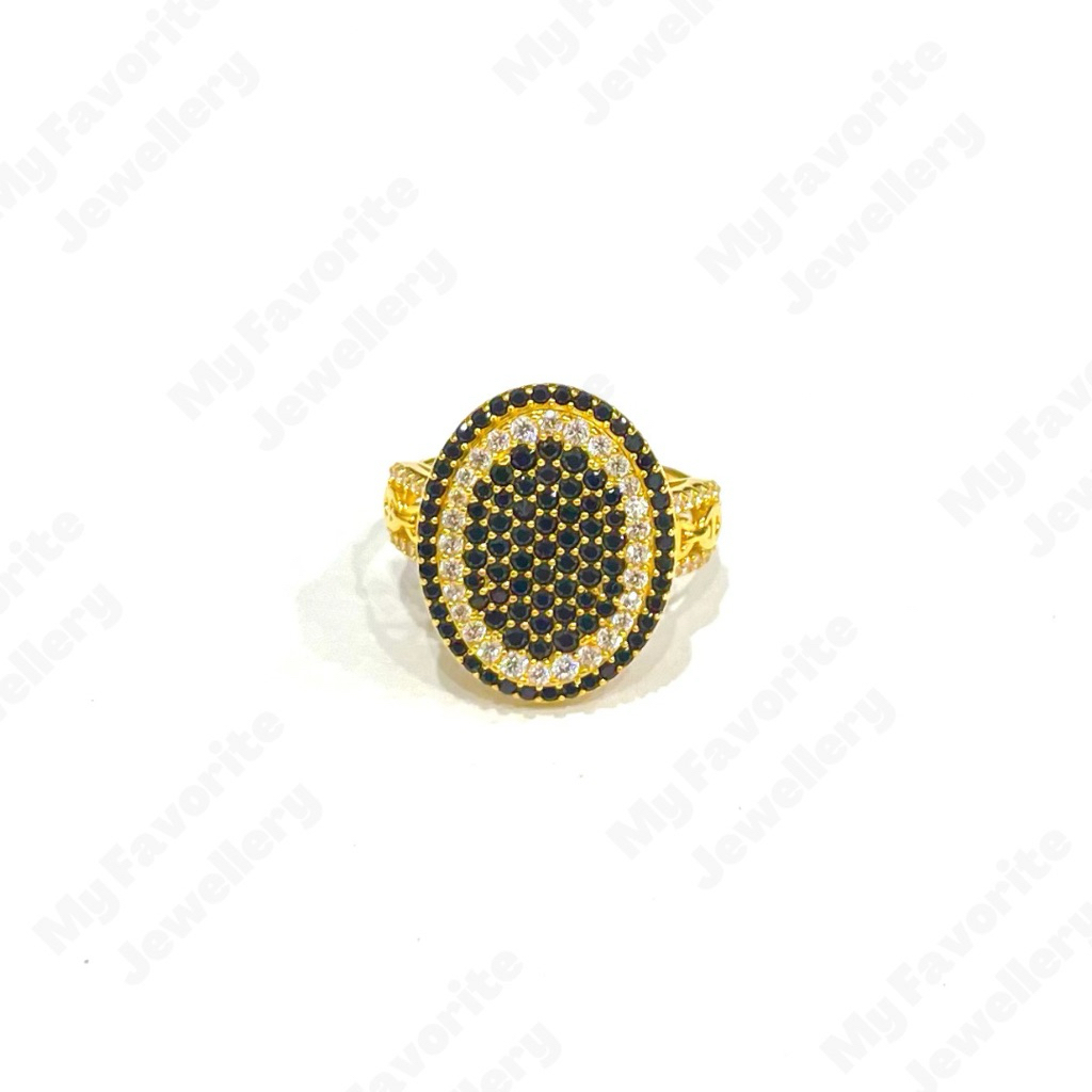 Cincin Permata Hitam Oval Uk17 EMAS ASLI Kadar 700