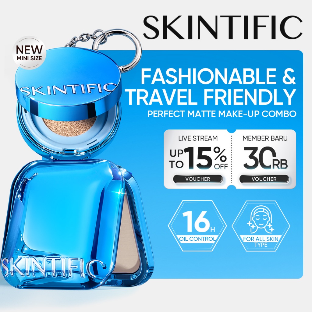 SKINTIFIC -2pcs Paket Makeup 2in1 Set | Perfect Stay Velvet Matte Cushion 11ml + Ultra Cover Powder 