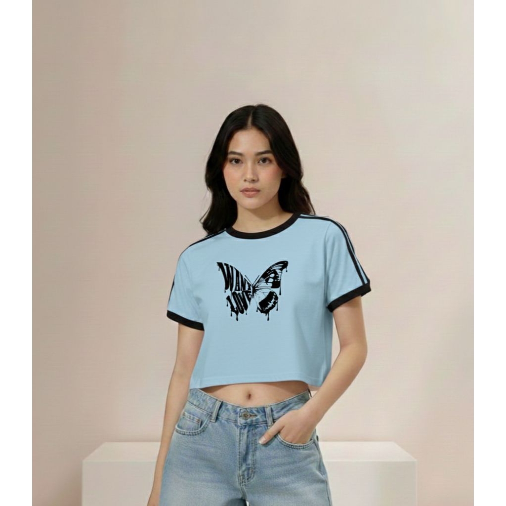 kupu kupu - Crop top wanita - T-shirt Crop Top Lengan Pendek cewek - atasan Crop top - kaos crop Str