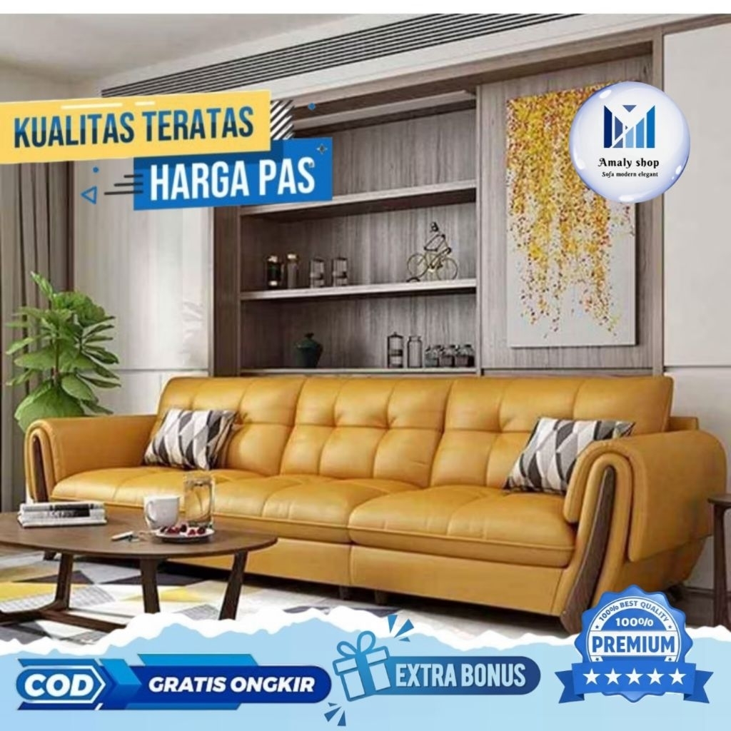 Sofa Kulit 3 seater Modern Kursi Ruang Tamu Minimalis Sofa Mewah Jati Premium Realpict