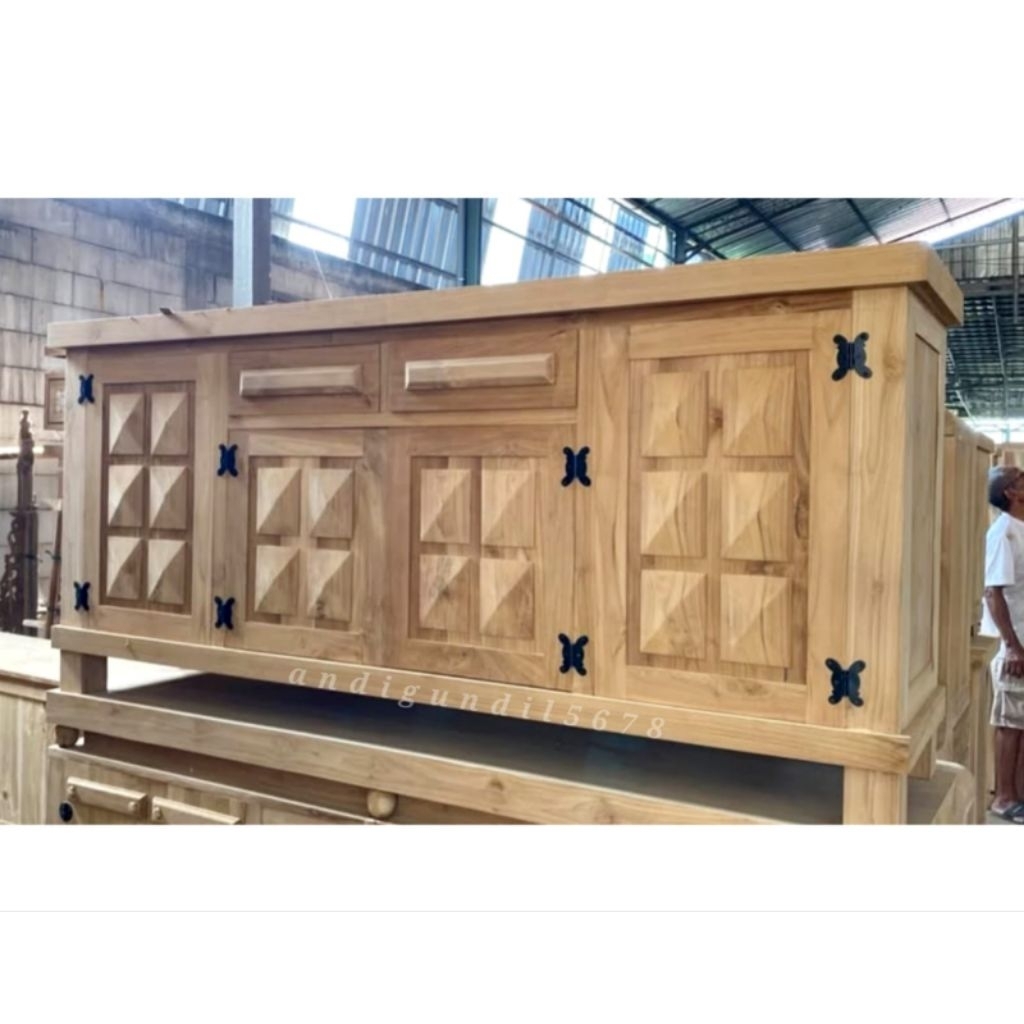 Buffet Minimalis Panjang 200cm Meja TV Retro Minimalis Kabinet TV Rak TV Minimalis Full Kayu Jati