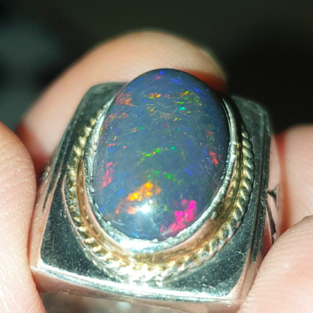 batu cincin kalimaya black opal solid asli banten full jarong