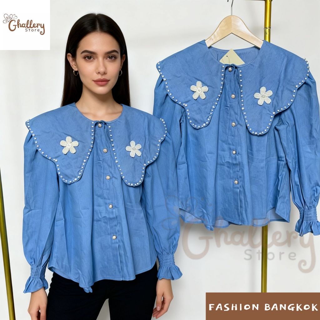 Ghallery | Baju lengan panjang wanita | Fashion Bangkok | Bahan Jeans/Denim | lengan karet