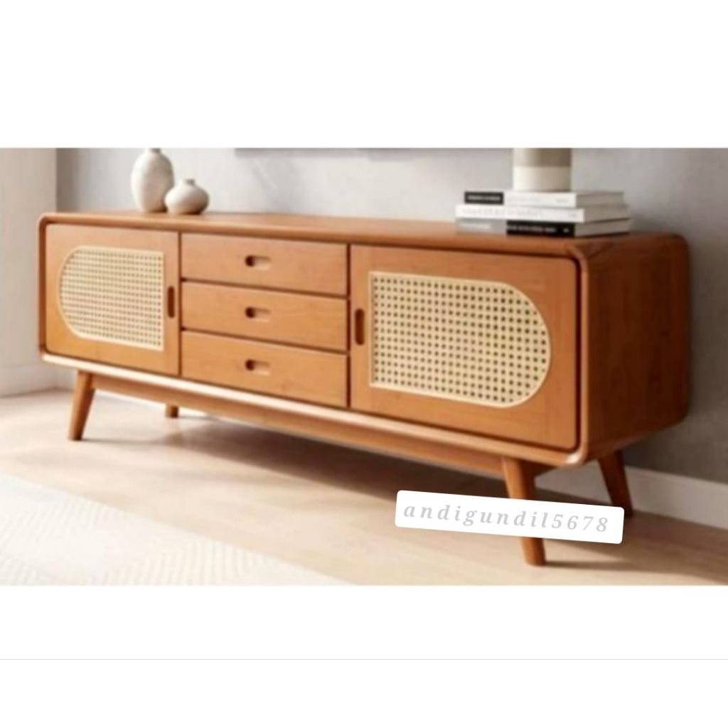 Promo !! Bufet TV Minimalis Retro Full Kayu Jati TPK Perhutani Meja TV estetik Rak TV Minimalis kayu