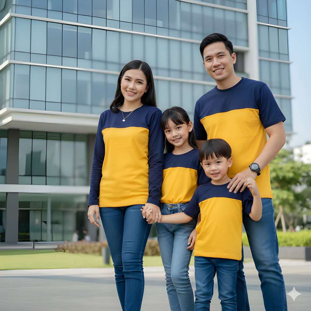 kaos kombinasi anak dan dewasa sampai BIG SIZE 6XL cotton combed NAVY KUNING gold bisa couple keluar