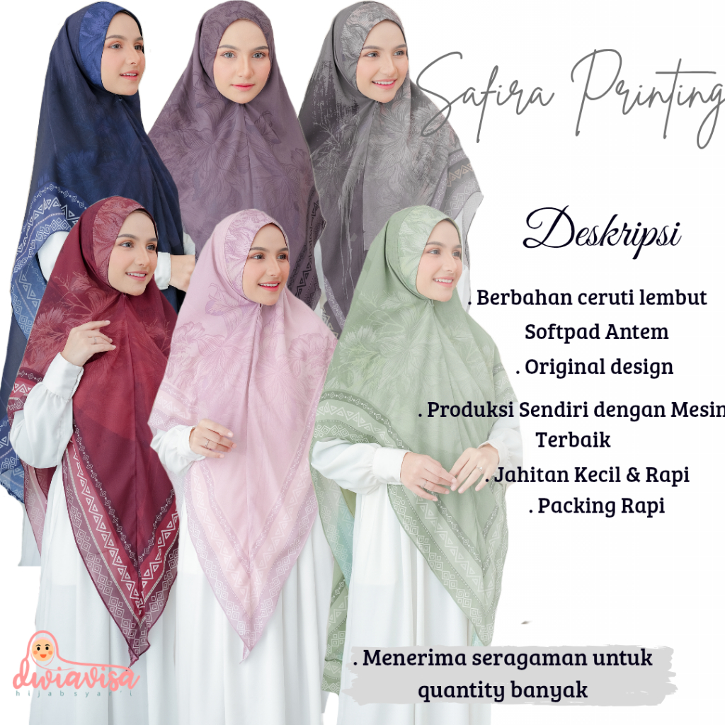 DWIAVISA khimar safira printing Hijab Ceruti babydoll motif printing Jilbab Printing Syari