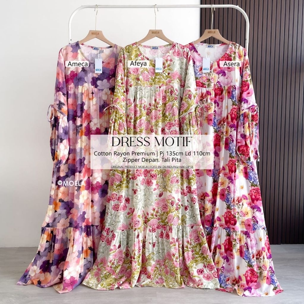 Dress by Moela - dress cotton rayon premium - gamis wanita model terbaru kekinian - dress baju lebar