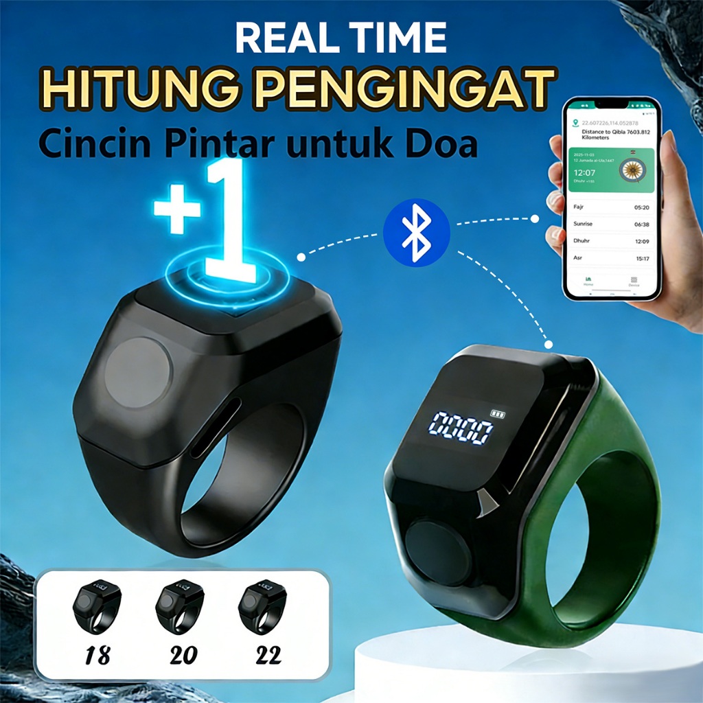 Smart Tasbih Zikr Ring Cincin Bluetooth Muslim Hitung Cincin Zikir Waterproof Digital Hitung Zikir