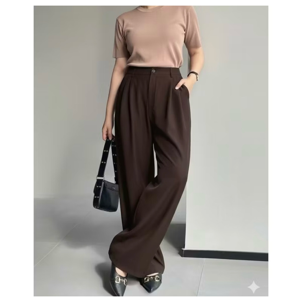 Celana kulot wanita warna espresso coklat tua