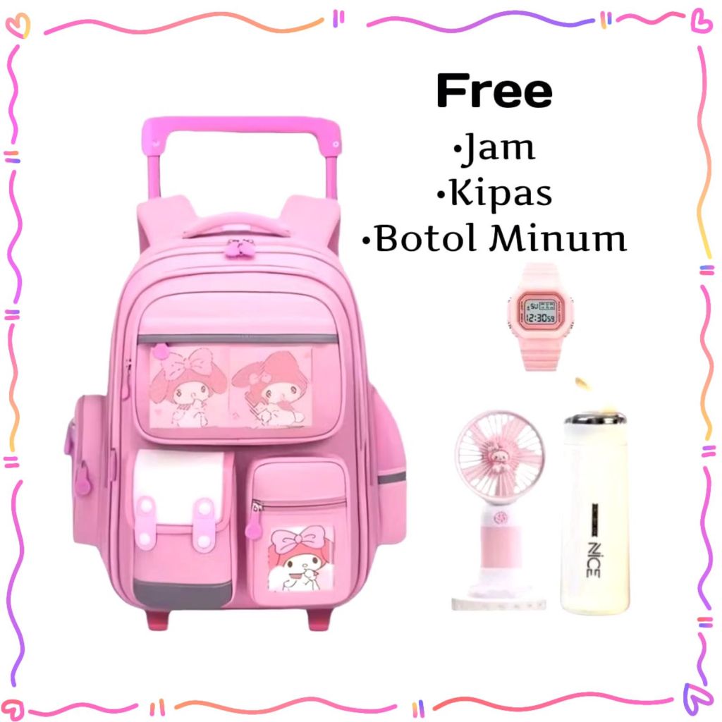 Tas ransel troly tas sekolah fleksibel Tas PAUD TK perempuan motif sanrio tas koper tas dorong