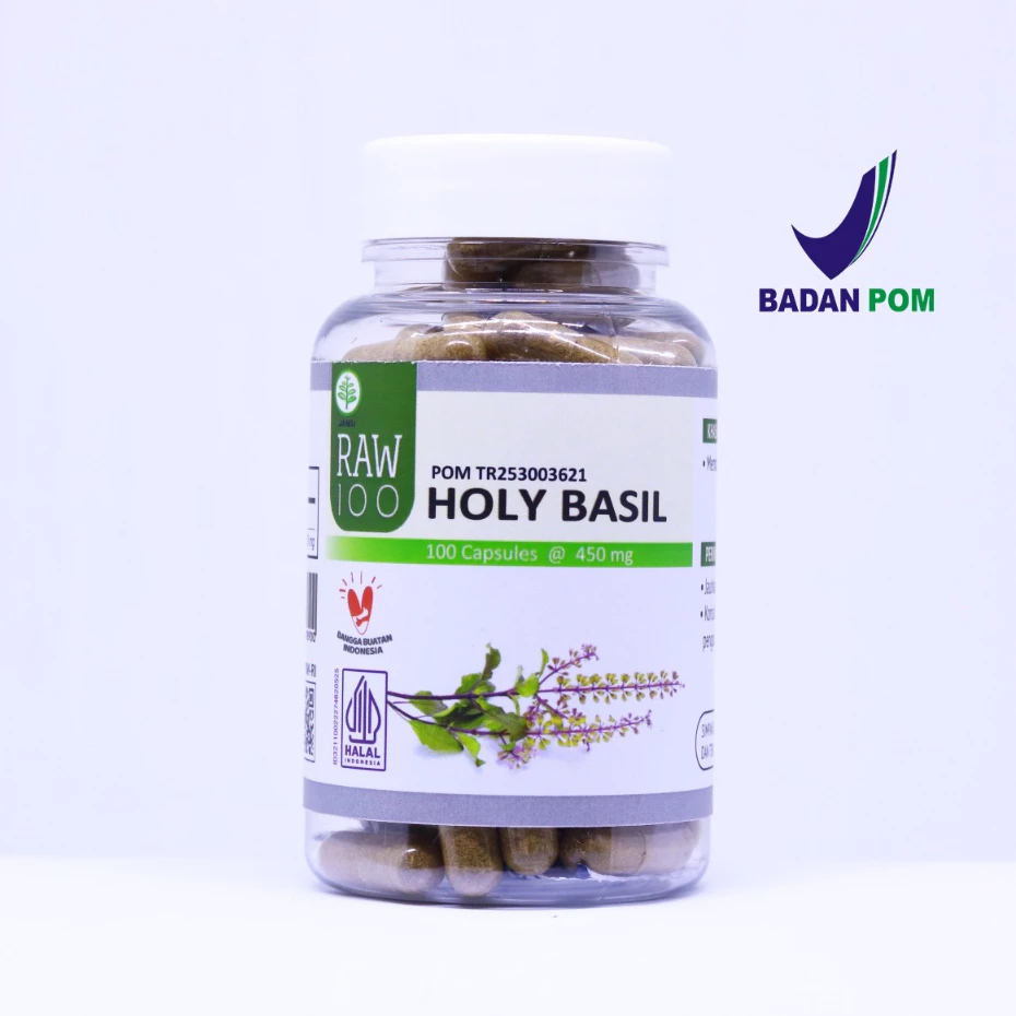 RAW100 Holy Basil / Basilium / Kemangi Suci – 100 Kapsul (Meredakan Sakit Kepala) obat herbal, jamu