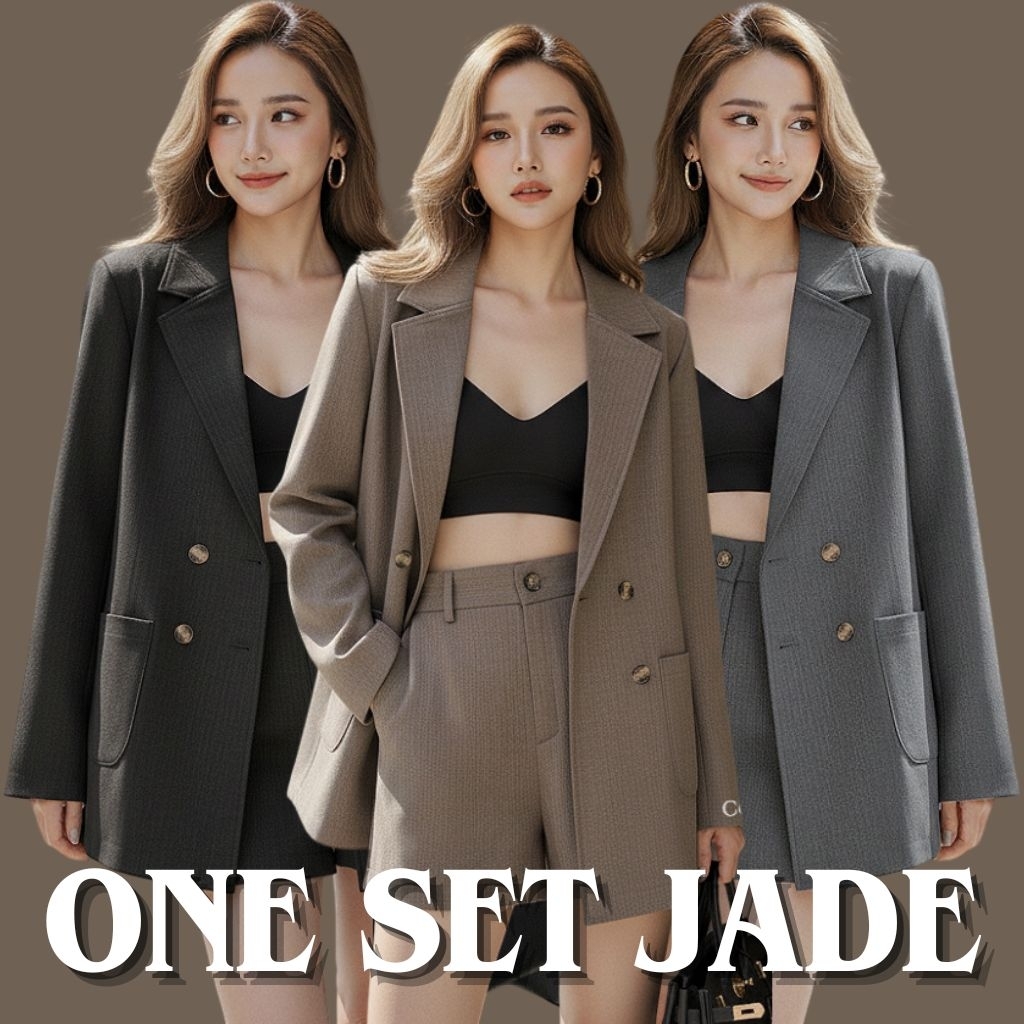 One Set Jade Wanita Premium Model Blazer Double Button & Short Pants Fashion Korea Elegan Stylish Ca
