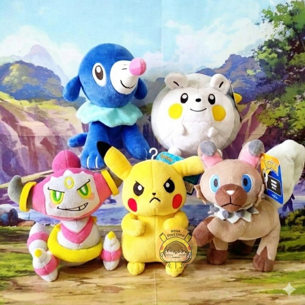 Boneka Pokemon Takara Tomy Original Pikachu Rockruff Togedemaru Popplio Hoopa Rotom
