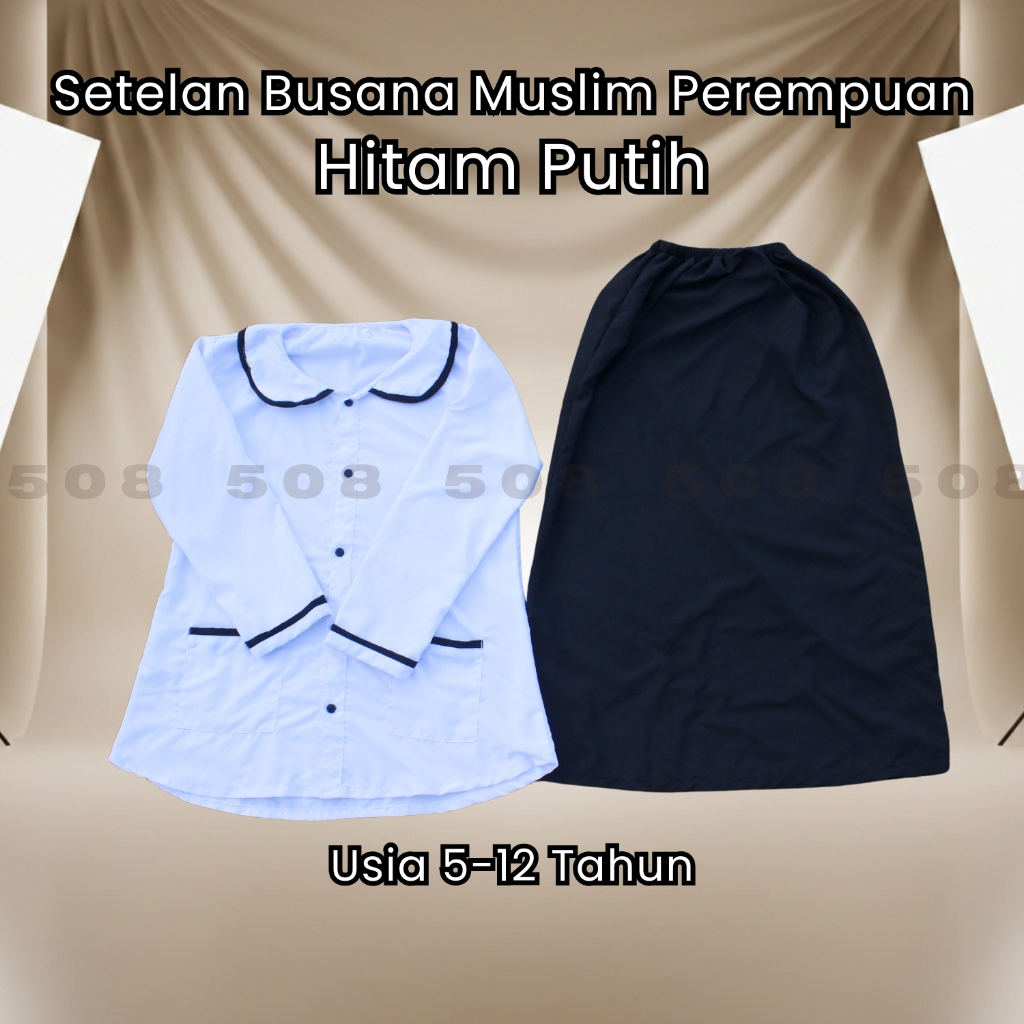 Baju Hitam Putih Anak Perempuan Setelan Atasan Busana Muslim Sekolah TK/SD